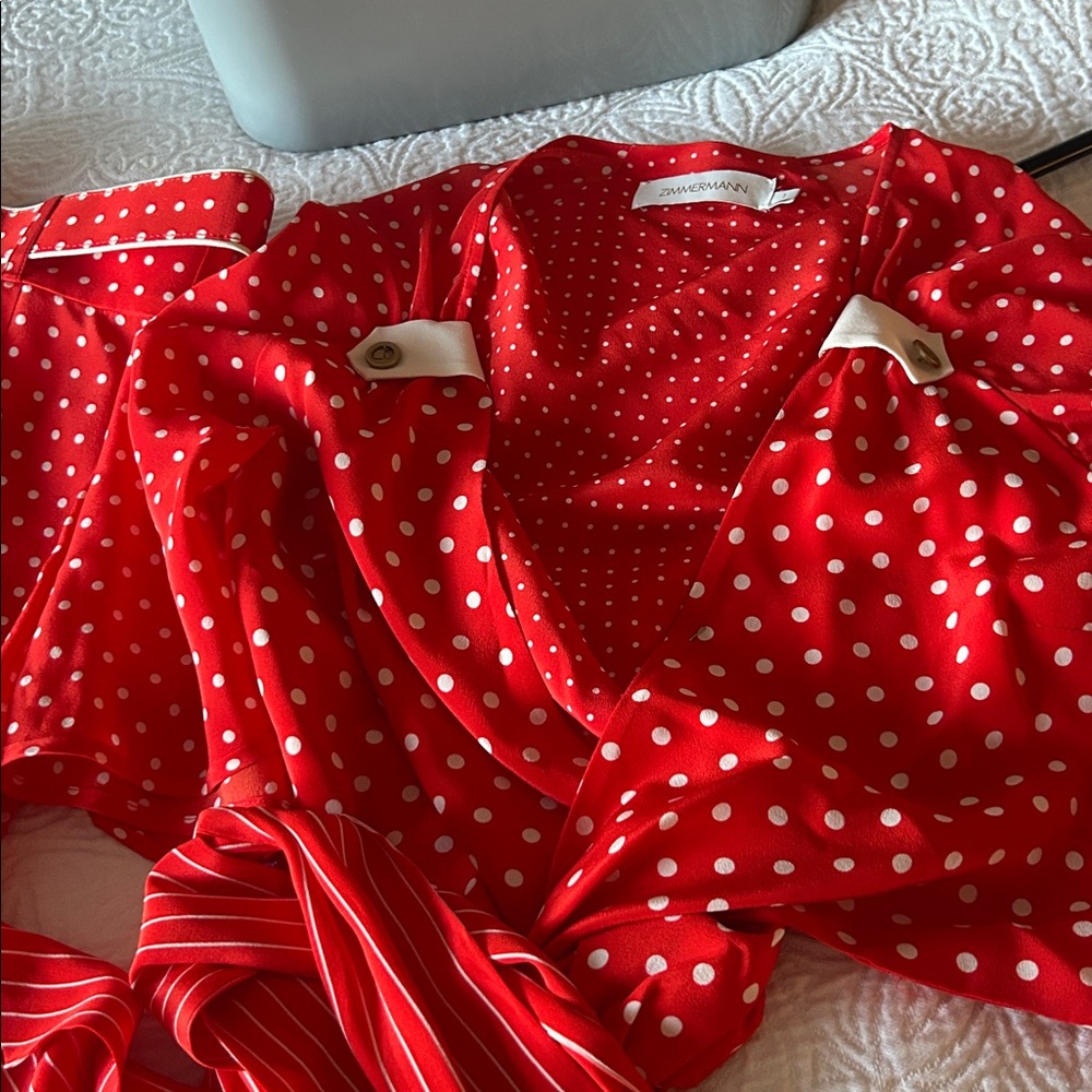 Zimmermann Red & white Polka Dot pants size 0. Wrap Top size 1 sold separately - Picture 15 of 16